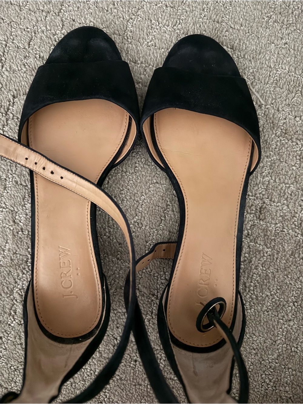 J. Crew Black Suede Open-Toe Ankle-Strap Heels